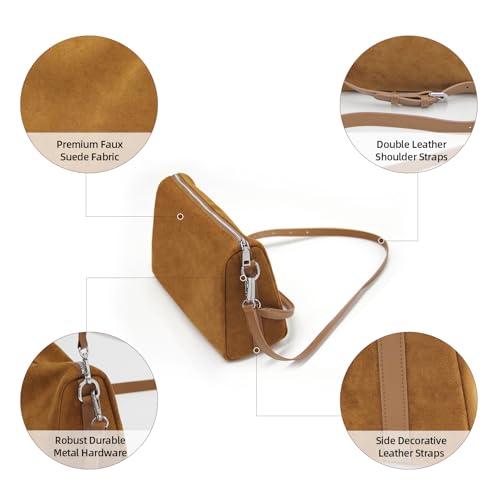 Image of Suede Tote Bags for Women, Suede Purse Handbag Vintage Slouchy Hobo Shoulder Crossbody Bag