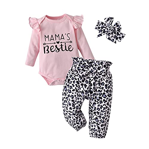 Image of Elspilit Infant Baby Girl Clothes Long Sleeve Ruffle Romper Pants Headband Outfits Sets
