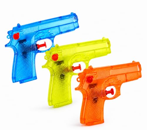 3X Wasserpistolen Set 12 cm für Kinder & Erwachsene - mit hoher Reichweite - Wasserspritzpistole Spritzpistole klein mini für Kinder