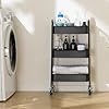 AGTEK 3-Tier Rolling Carts with Wheels, Rolling Utility Cart with Iron Frame for Kitchen, Plastic Shelves, Living Room, Office, Black