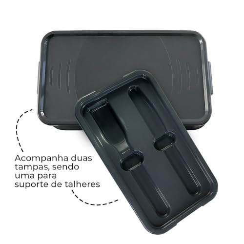 Marmita Térmica Com Difisórias Talheres Garfo e Faca Pote Organizador Empilhavel com Tampa Micro-Ond