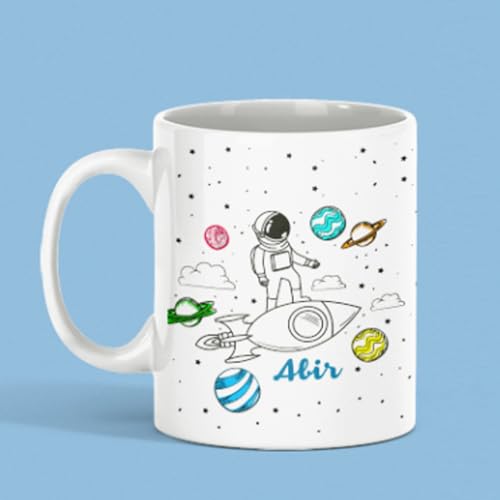 Image of Name Printed Coffee Mug with Astronaut Design - Customized Cup for Gift, Personalized Coffee Cup for Gift, Coffee Mug for Kids, Customised Coffee Mug with Name, Unique Printed Mug - 350 ML