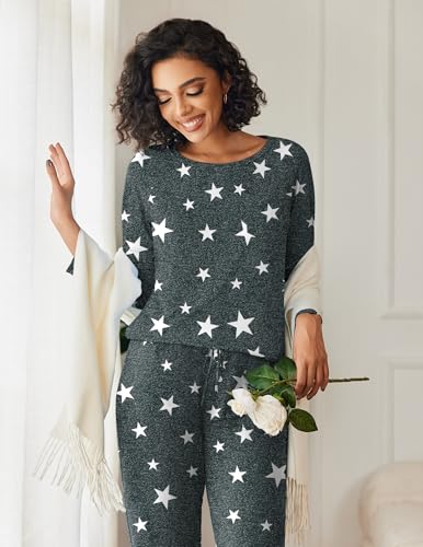 Image of Ekouaer 2 Pack Womens Pajama Sets Long Sleeve Pjs Soft Comfy Lounge Set