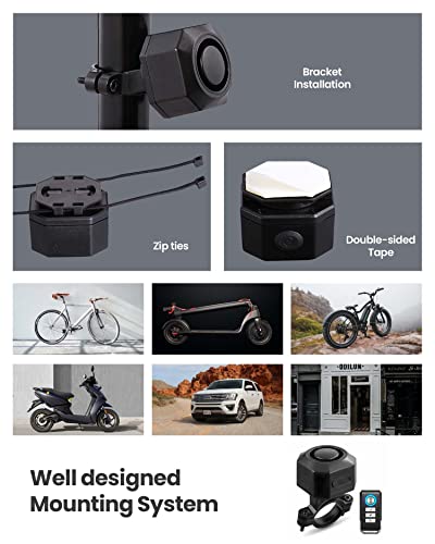 Zoiinet Bike Alarm With Remote, 110Db Wireless Anti-Theft Vibration Motorcycle Alarm, Door, Window & Vehicle Security Alarm System, Adjustable Sensitivity & Volume, Usb-C, Waterproof, Programmable #TOP3