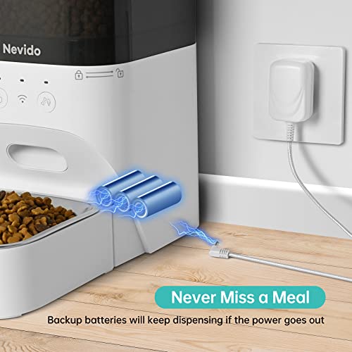 Nevido Automatic Cat Feeders,2.4G Wi-Fi Automatic Dog Feeder With App Control,Stainless Steel Bowl,Timed Smart Pet Feeder With Desiccant Bag,Up To 20 Portions 10 Meals Per Day & 30S Voice Recorder,4L #TOP5