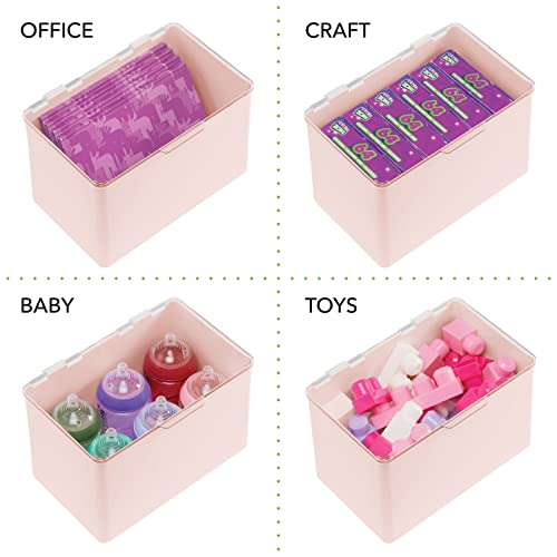 mDesign Opbergdoos met deksel voor de keuken, voorraadkamer of werkkamer – stapelbox van BPA-vrij kunststof – compacte kunststof kist voor huishoudelijke artikelen – lichtroze en doorzichtig - Image 5