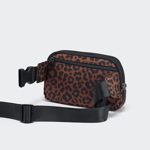 Image of Pander Everywhere Belt Bag for Women, 5 Zipper Pockets Nylon Crossbody Fanny Pack Purse (Midnight Leopard)