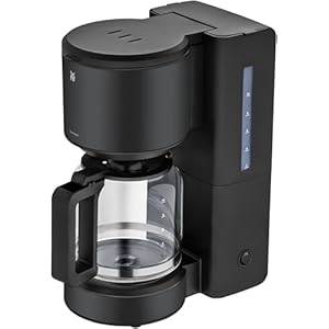 WMF Stelio Aroma – Cafetera de filtro con jarra de cristal, café de filtro, 10 tazas, cafetera de acero inoxidable, sistema antigoteo, placa calefactora, apagado automático, 1000 W, negro mate