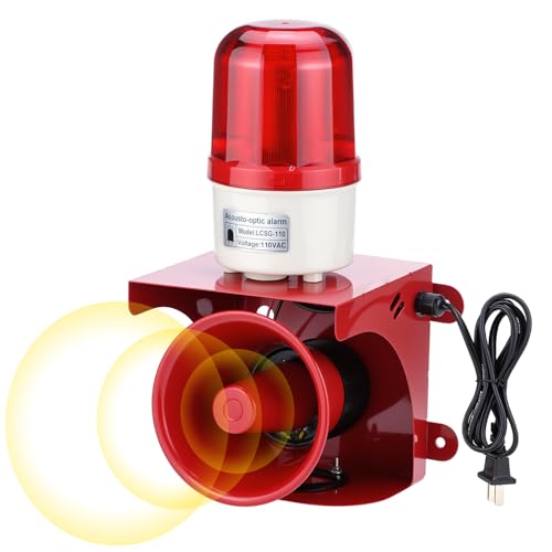 QWORK Industrial Siren Alarm Strobe Light AC110V-120V 120dB Emergency Strobe Security Alarm for Warehouse Factory School (No Switch Always On)