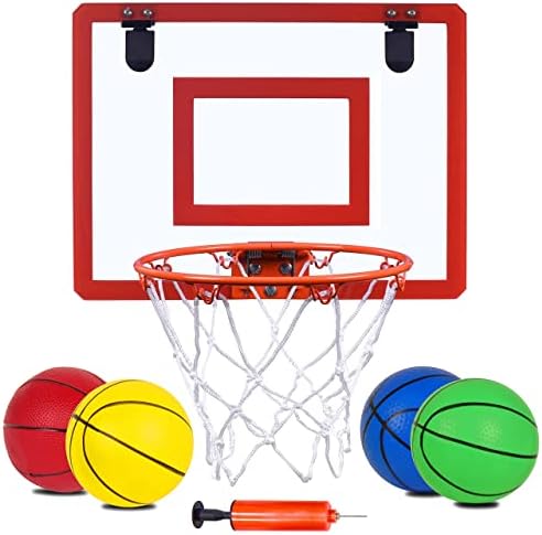 NI-ROU Indoor Mini Basketball Hoop and 4pcs Balls for Door Classroom Board Hoop Game Set for Kids Wall Mount with Complete Accessories Basketball Toy Gifts for Boys Teens