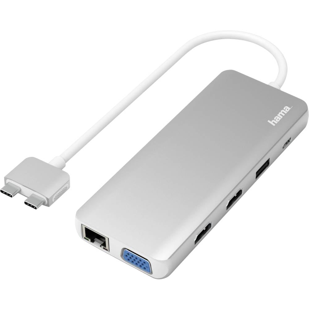 Hama stacja dokująca USB-C (12 portów, dedykowana do Apple MacBook Air i Pro, szybkość transferu danych do 5 Gbps, Gigabit Ethernet, czytnik kart pamieci) srebrny