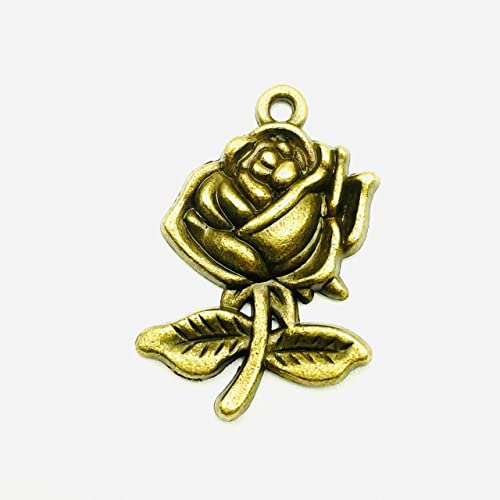 30PC Antique Bronze Rose Charms Pendants for Jewelry Bracelet Necklace