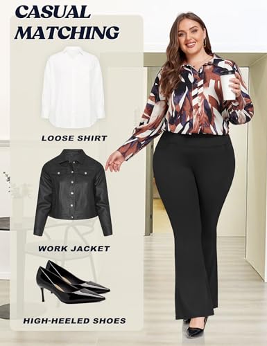 FOREYOND Womens Plus Size Yoga Pants High Waisted Casual Pants Bootcut Flared with Pockets3