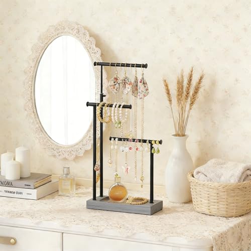 SRIWATANA Jewelry Organizer Display Extra Tall Necklace Holder 3 Tier Jewelry Tree Stand, Gift Idea (Weathered Grey & Black) by SRIWATANA - Image 3