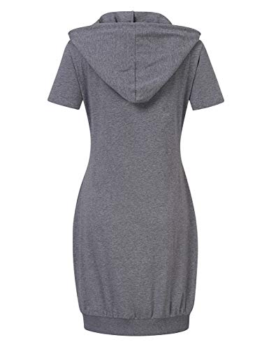 Missky Women's Pullover Hoodie Dress Short Sleeve Pocket Tunic Dress,Gray L #TOP3