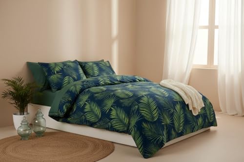 Rapport Home Palma Tropical Green King Duvet Cover Set - 180TC Microfibre Bedding & 2 Pillowcases - Soft, Easy Care & Oeko-Tex Certified 230x220 cm