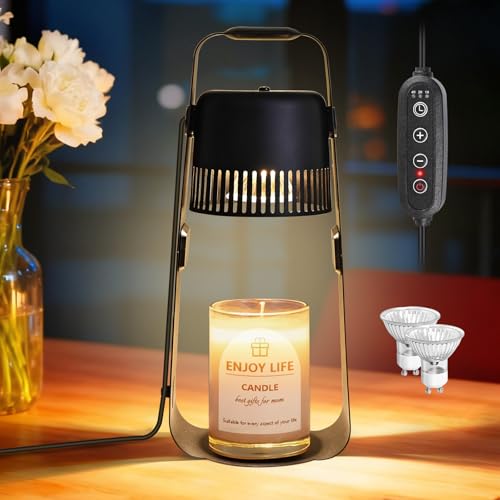 Moremili Candle Warmer Lamp with Timer Dimmable: Electric Wax Melter Light for Yankee Candles - Birthday Christmas Gifts for Women Mom, House Warming Gifts New Home Decor Black Metal