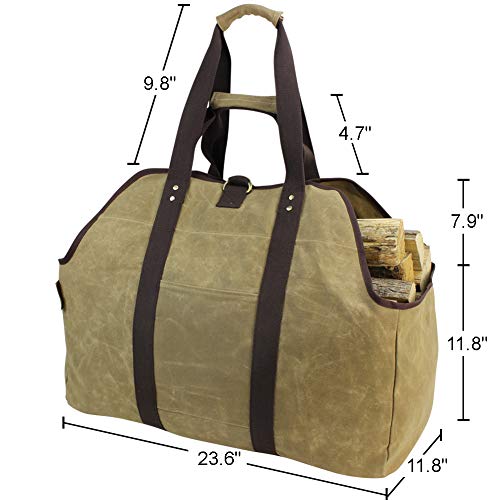 MyFirePlaceDirect Waxed Canvas Log Carrier Tote Bag, Extra Large Durable Firewood Holder with Handles and Shoulder Strap, Heavy Duty Wood Carrying Bag for Fireplaces & Wood Stoves - Thumbnail 6
