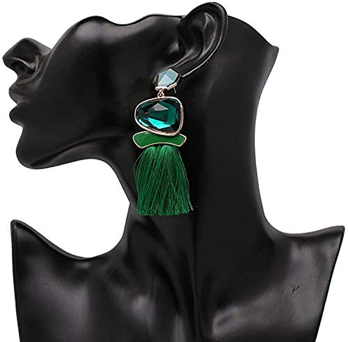 Vintage Drop Dangle Earrings Boho Statement National Style Tassel Earring Water Heart Leaf Shaped Alloy Long Bohemian Drop Earrings For Women Girls-Green #TOP2