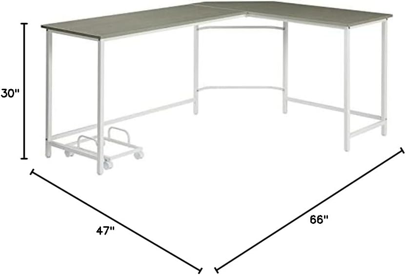 BOWERY HILL Contemporary Computer Desk, 66" L x 47" W x 30" H, Gray and White Finish, Sturdy Metal Base, L-Shaped Design with Computer Holder, Industrial Style for Home Office or Workspace Use
