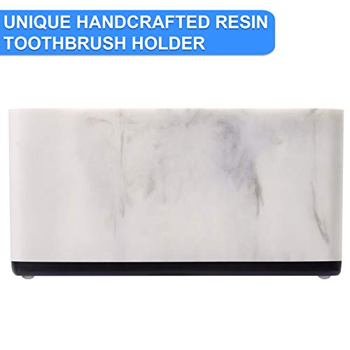 Vitviti Toothbrush Holder for Bathroom, Bathroom Storage Organizer, Small Counter Stand Accessories, for Toothpaste/Vanity Countertop, 5 Compartments Drainage Organization, White Resin of Marble Color - Thumbnail 2