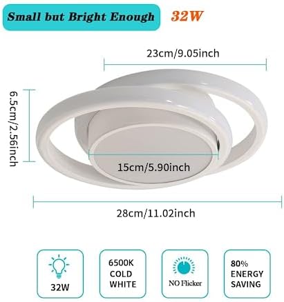 Comely Lampy Sufitowe LED, Lampa Sufitowa 32W 2350LM, Nowoczesna lampa sufitowa do salonu Kuchnia Łazienka Sypialnia Korytarz, Chłodna biel 6500K, Średnica 28cm