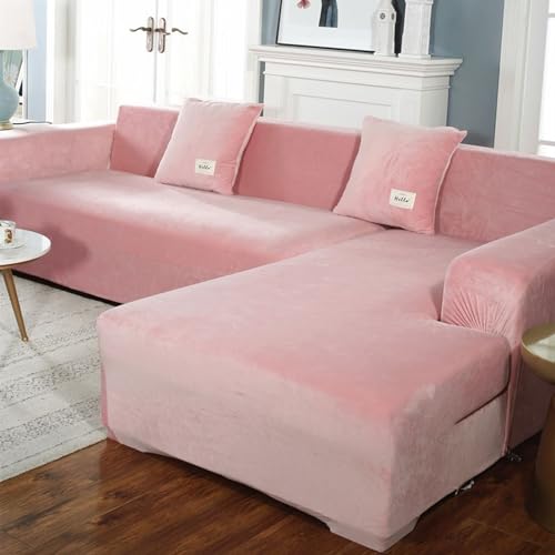 YOPOIY Terciopelo Fundas para Sofa Chaise Longue, Estiramiento Grueso Fundas Sofas Cheslonge Ajustables, Antideslizante Fundas De Sofá Chaise Longue Protector-Rosa-4+4 plazas