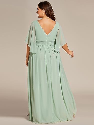 Image of Ever-Pretty Plus Women's Plus Size V Neck Half Sleeves Slit A Line Floor Length Bridesmaid Dress 01886-DA