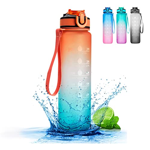 Otcmuky Sports 1 ltr Water Bottle with Time Markings & Straw