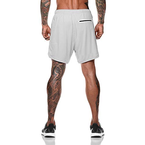 Morbuy Men's Workout Running Shorts, Mens Running Gym with Phone Pocket 2 in 1 Gym Casual Training Shorts Lightweight Quick Drying Breathable Workout Outdoor Shorts with Zipper Grey - Image 4