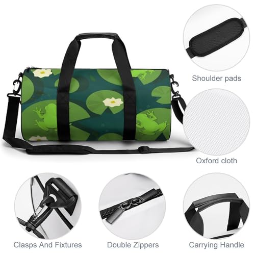 Sac de voyage 45x23x23cm grenouille et feuilles pour camping et randonnée