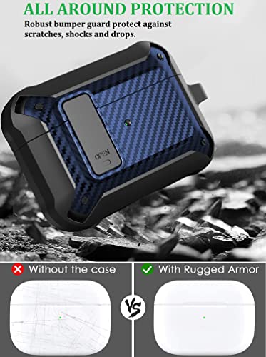 Image of Olytop for Airpods Pro 2 /1 Gen Case Cover with Lock (2019 /2022 /2023), Rugged Locking Case for Airpod Pro 2nd /1st Generation Shockproof Armor Protective Skin for Apple iPod Pro-Black /Blue