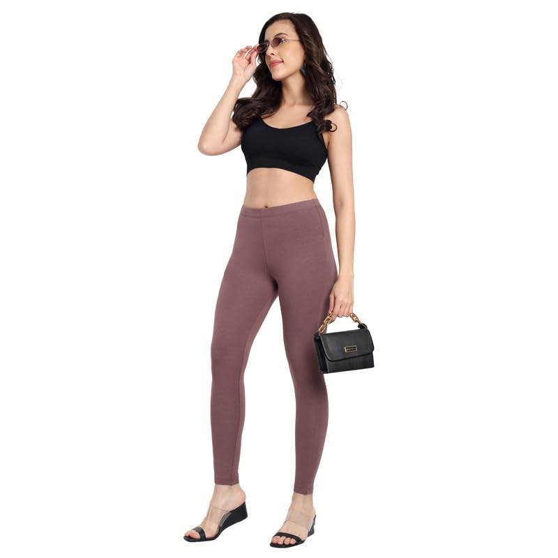 Image of ONE SKY Women Full Length Leggings | Cotton Modal Spandex Blend | High Waist Stretchable & Bio-Washed Fabric | Colour-Lock Technology | Comfortable Leggings for Women
