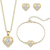 Yiqeenho Women Cubic Zirconia Jewellery Sets Necklace Earrings Bracelet Jewelry Set Gold