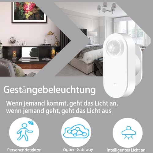 Haozee-Sensor für menschliche Anwesenheit, mit Lichtsensor, 24G-Radar-MMWave, Bewegungsalarm, hochempfindliche Radarerkennung, historische Aufzeichnung, Zigbee-Hub erforderlich, batteriebetrieben