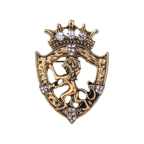 Brooch for Men Vintage Crown Animal Brooches,Lion Rhinestone Crystal Lapel Pins,Zinc Alloy Jewelry for Men Suits Weddings Parties Fashion Accessories