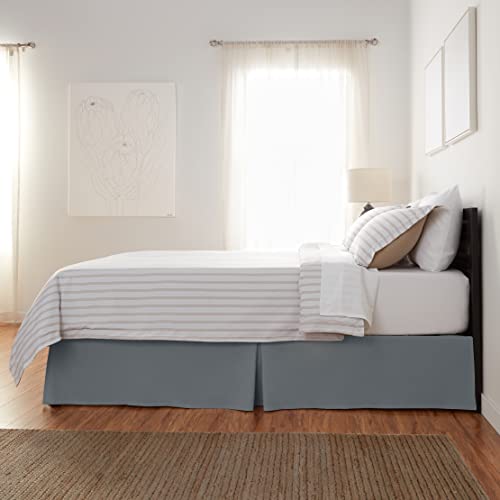 image for Amazon Basics Lightweight Pleated Bed Skirt, Queen, Dark Grey, Solid