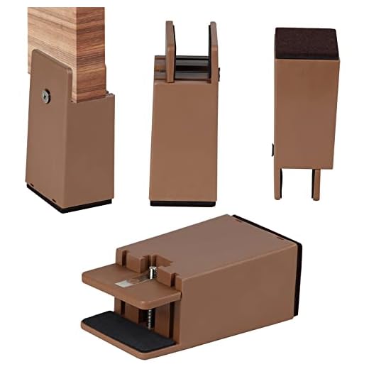4Pack Adjustable Bed Risers with Screw Clamp, Couch Risers Fit for Furniture Thickness 0-1.5 In, Elevation in Heights 4 In Heavy Duty Risers for Sofa Desk Chair Cabinet Supports 20000 Pounds(Brown)