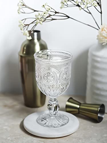 Yungala Vintage Wine Glasses Set Of 6 - Glass Goblets - Water Goblets Or Wine Or Cocktails - Fancy Wine Glasses, Cute Wine Glasses With Sunflower Embossed Design #TOP6
