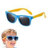 Kinderzonnebril Gepolariseerd – UV400 Bescherming, Flexibel Rubber Frame, Lichtgewicht & Comfortabel, Blauw-Geel Design, Ideaal voor Strand, Vakantie en Buitenactiviteiten