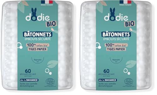 Dodie Wattestäbchen für Babys, Bio, ab der Geburt, 60 Stück (Packung mit 2)