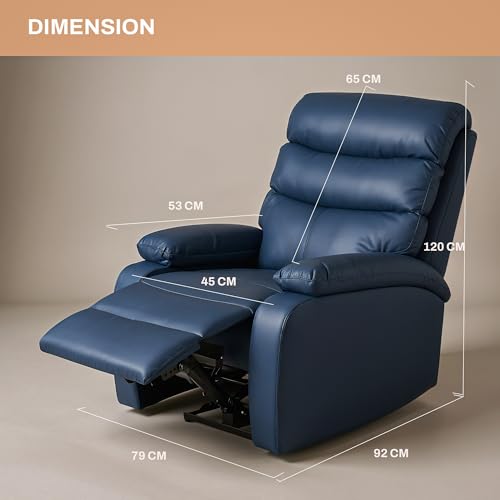 Image of DROGO Valerium Electric Motorised 1 Seater Recliner Sofa with Rapid Recline Technology, Premium Suede Fabric & Padded Body | Recliner Chairs for Home Relax with USB Charge Port (Blue)