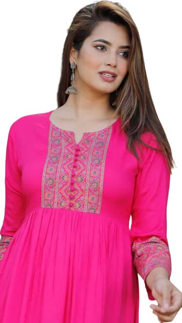 Image of Rayon Fabric Kurti for Women and Girls, Anarkali | Fashion Designer Long Kurti with Jacket Gown Dresses