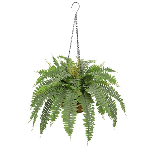 Image of Briful 17.7" Hanging Plants Artificial Boston Fern with Palm Pot Hanging Basket, Fake Fern Leaves Like Real Decorative Artificial Plants for Porch Living Room Garden Decor