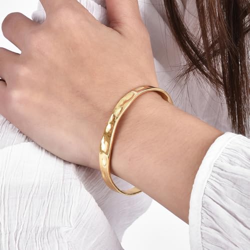 Image of Charm-In Gold Chunky Cuff Bangle Bracelet for Women - 14K Gold Plated Minimalist Lightweight Jewelry Gift