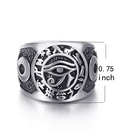 Elfasio Men Stainless Steel Rings Egyptian Eye Of Horus Cross Of Life Ankh Hieroglyphics Text Symbol Vintage Size 10 #TOP1