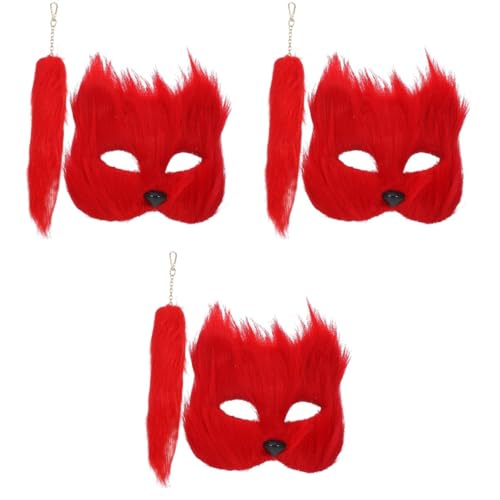 Masque de renard queue pour cosplay en fausse fourrure douce kit anniversaire 3 sets
