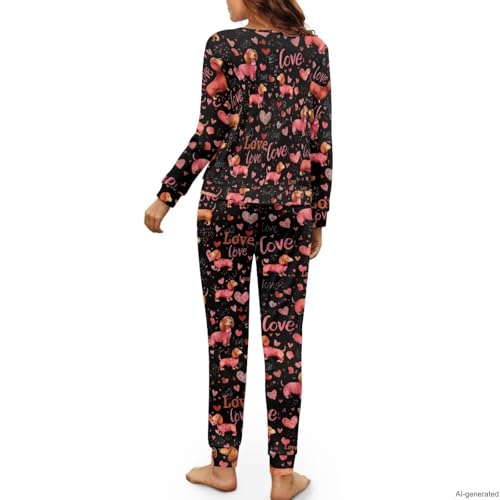 Image of Women's 2 Piece Printed Pajama Set Long Sleeve Sleepwear Set with Long Pants Casual Lounge Sets with Pocket