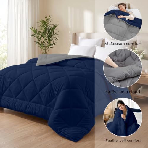 Image of AYKA Reversible Comforter 220 GSM Microfiber Reversible AC Comforter /Blanket for Winter /Quilt /Duvets for King Size Double Bed Comforter (90 * 100, Navyblue & Grey)| TC - 220