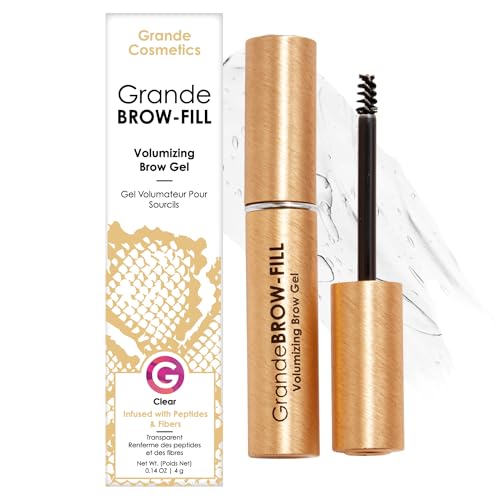 Grande Cosmetics GrandeBROW-FILL Volumizing Brow Gel with Fibers & Peptides, for Natural & Fuller-Looking Eyebrows - Clear (0.14 fl oz)